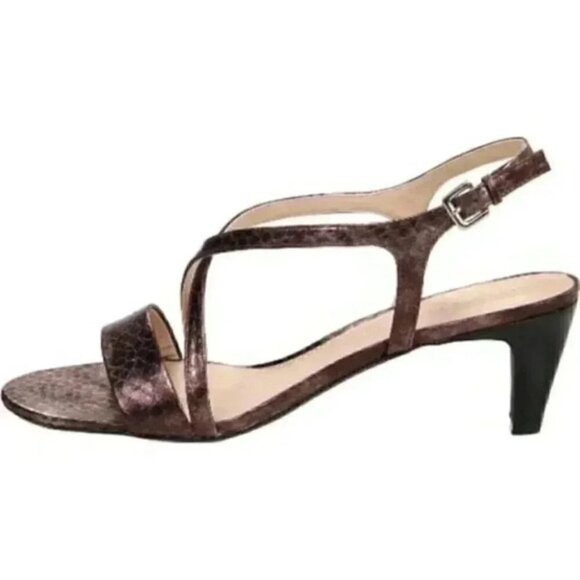 Franco Sarto Kitten Heel Strappy Sandals Metallic Bronze Snakeskin Leather 6.5 - Picture 10 of 12